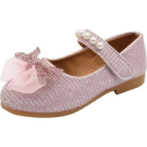 2021 New Girls Sandals Kids Leather Shoes Baby Children Bowtie Leisure Sneakers Hot Girls Princess Dance Shoes Pearl