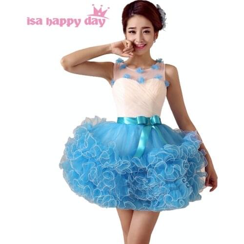 Baby blue sexy girl short sweet 16 2020 modest teen homecomming dress cute dresses for juniors flowers ball gown H3222