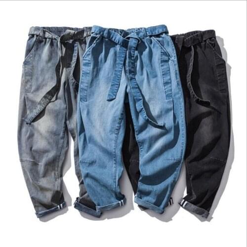 Mens Jeans Hip-Hop Punk Style Male Loose Feet Pants Retro Washed Loose Waist Jeans Vintage Worn Jeans