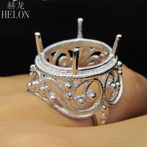 Sterling Silver 925 White Gold Color Vintage Unique Fine Jewelry Engagement Wedding Ring 15x19mm Oval Semi Mount Ring Wholesale