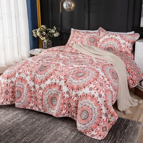 CHAUSUB Bedspreads For Bed Quilt Set 3PCS Orange Print Cotton Quilts Bed Cover Pillowcase King Queen Size Coverlet Blanket