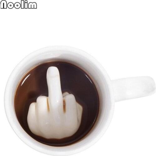 NOOLIM Creative White Middle Finger Style Mug Novelty Mixing Coffee Milk Mug Funny Ceramic Mug Enough Capacity Drinkware