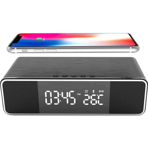 Multifunctional LED FM Electronic Alarm Clock With Bluetooth Speaker Phone Wireless Charger Desk Clocks Home Decor