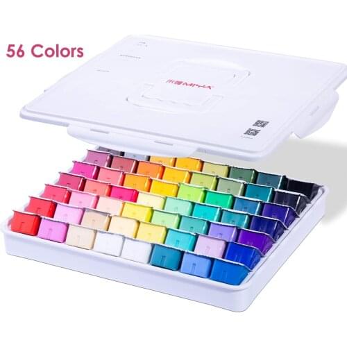 MIYA Gouache Paint Set 56 Colors x 30ml Unique Jelly Cup Design in Carrying Case for Artists Gouache Opaque Watercolor Painting