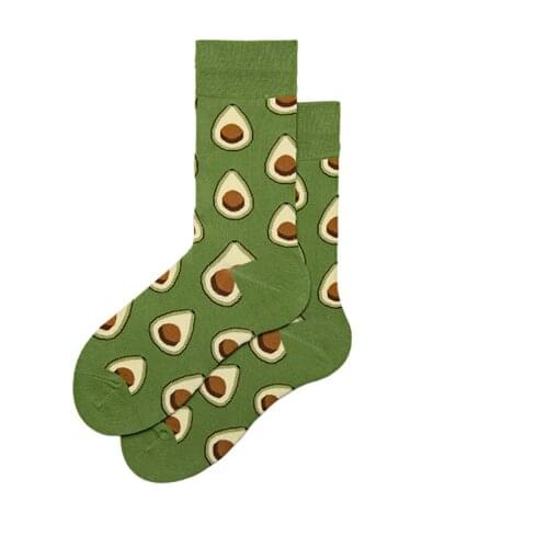 Tube Socks Men Green Avocado Food Japanese-style Cartoon Illustration Trend of Fashion Original College Style Socks Womens