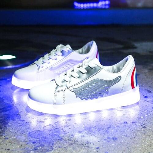 Nice New Usb Rechargeable Luminous with Lights for Women Men LED Shoes with Lighted up sole Adults lady wing White