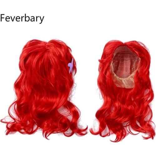 Feverbary Kids Girls Mermaid Princess Wig Hair Wigs With Starfsh Hair Clip Headwear Halloween Role Play Costume Mermaid Cosplay