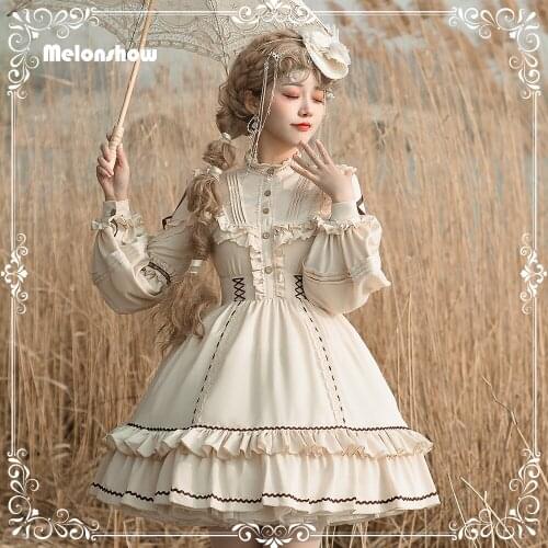 Melonshow Kawaii Lolita Style Dress Women Lace Maid Costume Dress Cute Japanese Sweet Gothic Party Robe Renaissance Vestido 2021