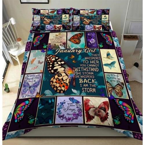January to December birhtday gift butterfly 3pcs Quilt pillowcase Bedding Set Quilted Duvet Cover Bed Cover Set Home Textiles