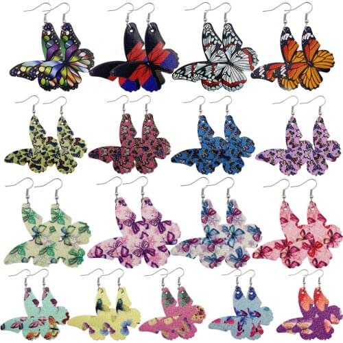 4/5/8Set Fashion Butterfly Shape PU Faux Leather Dangle Earrings Handmade Sexy Female Ear Jewelry For Women Gifts