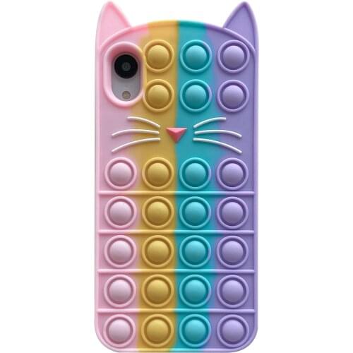 3D Beard Cat Fidget Reliver Stress Bubble Silicone Case For iPhone 12 11 Pro Max 6s 6 7 8 Plus X Xr Xs Cover