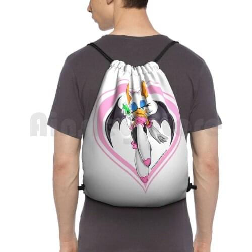 Made Of Hearts Backpack Drawstring Bags Gym Bag Waterproof Rouge Rouge The Bat The Hedgehog Heart Bat Gem Emerald Chaos