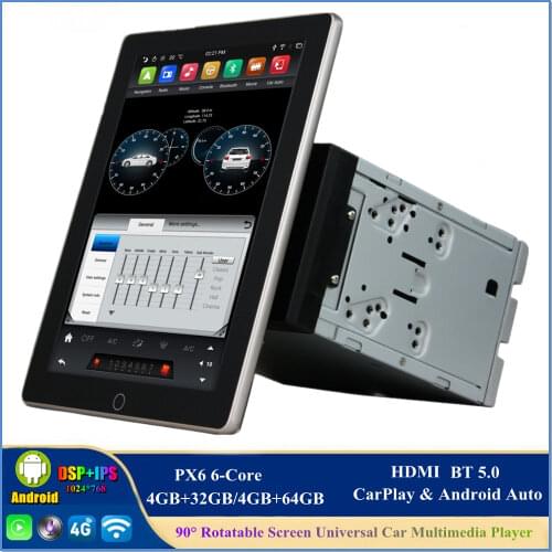 Tesla style 90° Rotatable Screen Universal PX6 2 Din Android 9.0 Car Radio DVD GPS Head Unit Bluetooth 5.0 WIFI Easy Connect