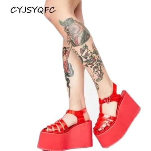 CYJSYQFC High Platform Wedge Women Sandals PVC Transparent Super High Heel Summer Jelly Shoes Belt Buckle Thick Bottom Sandalias