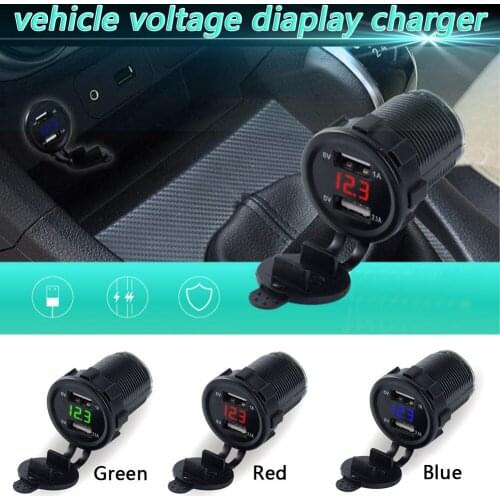 Universal Car Motorcycle Dual USB Replenisher with LED Digital Voltmeter Meter Monitor 3 Colors