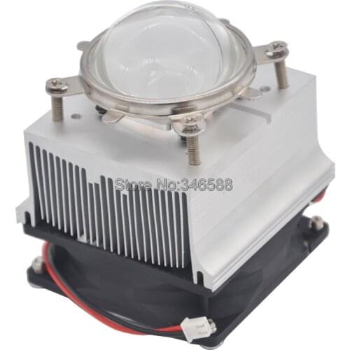 20W 50W 60W High Power LED Aluminium Heat Sink Cooling Fan + 90 Degree 57mm Optical Glass Lens + Reflector + Fixing Bracket Set