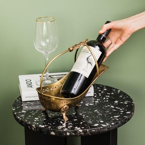 European Style Wine Rack Brass Wine Bottle Holder Shelf Vintage Carved Bottle Rack Wine Cabinet Decorative Ornaments Basket
