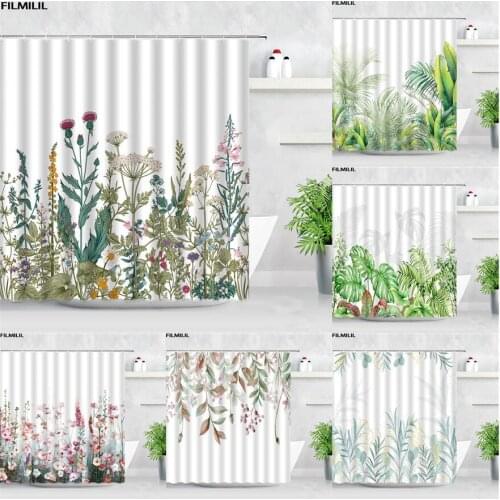 Waterproof Shower Curtains Colorful Flowers Butterfly Spring Natural Scenery Bathroom Decor Home Fabric Hooks Bath Curtain Sets