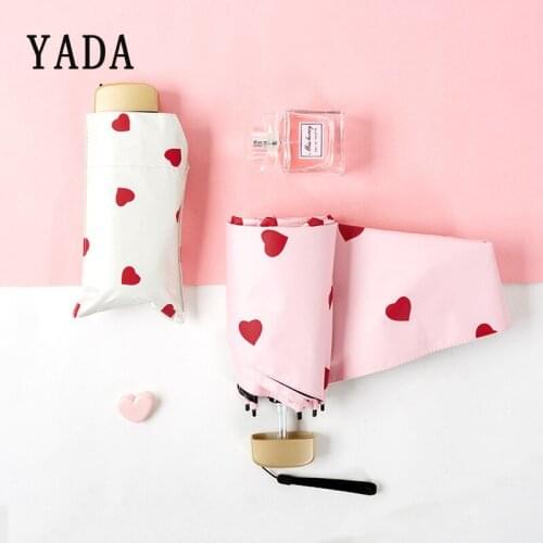 YADA INS Red Heart Love Mini Umbrellas Rain uv Gold Flat Handle Five Folding Clear Umbrellas For Womens Windproof Umbrella YS894