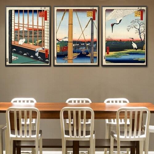 Japanese Yamato-e Poster Print Wall Art Canvas Painting Wall Picture for Living Room Home Decoration Bedroom