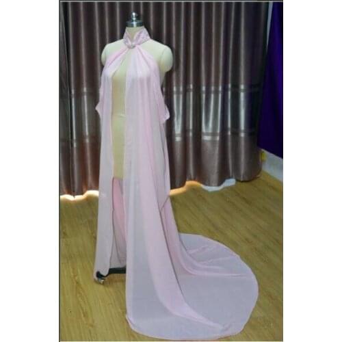 Pink chiffon Cape Elegant Bride Warps Evening Dress Coat Women Bolero Wedding accessories Bride cloak Long Cape Elf dress up