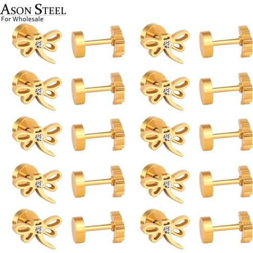 ASONSTEEL Gold Stainless Steel Dragonfly Cubic Zirconia Stud Earrings for Women Gift Cute Brand Earrings Jewelry Accessories