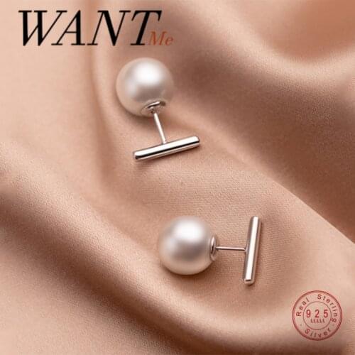 WANTME Genuine 925 Sterling Silver Round Baroque Pearl Stick Stud Earrings for Women Chic Elegant Party Wedding Jewelry Gift