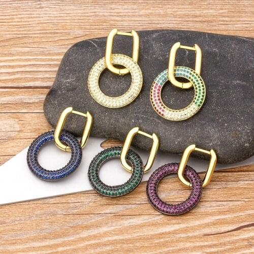 New Design 5 Colors Choice Round Shape Drop Earrings Dangle Micro Pave CZ Jewelry For Women Girls Wedding Party Christmas Gifts