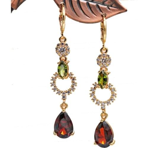 Trendy Dangle drop Earrings for Womens earrings red stone Gold round gold Earrings Trendy Jewelry for wedding Gift accessories