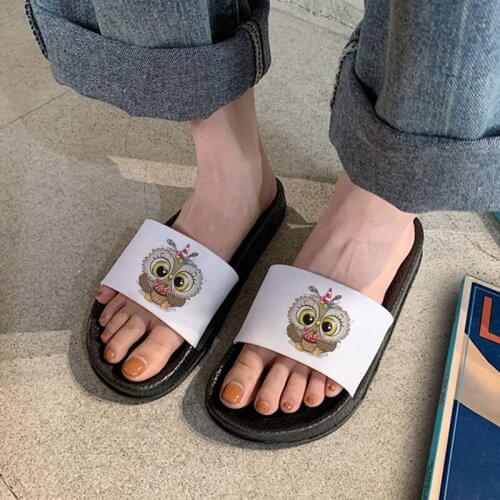 Women Slippers Cute Owl Pattern Home Slides Cartoon Non-slip Flip Flops Ladies Beach sandals Fashion Shoes Female Plus Size 41