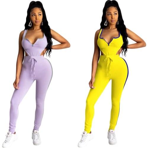 2 Colors Women Casual Two-piece Set Sexy Sleeveless V-neck Bodysuit High Waist Lace-up Slim Pants 2pc Set Fashion Patchwork Suit
