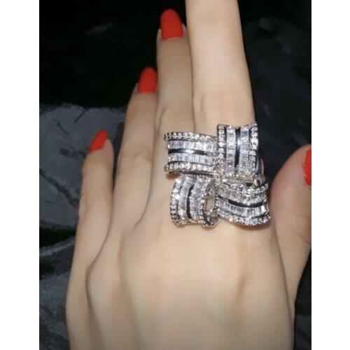 Handmade 925 Sterling silver Bow Cocktail Rings for Women Jewelry Luxury Pave Square T Simulated Diamond Big shine Ring gift