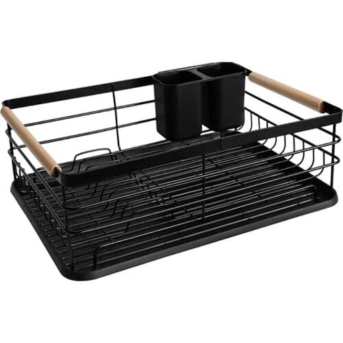 1Pcs Cutlery Drainer Removable Drying Rack With Drip Tray And Cutlery Tray Dish Set For Plates Bowls Mugs Drainer(Black)