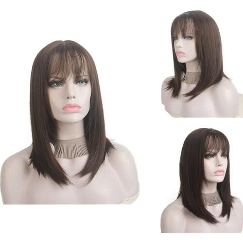 15 Inch Sexy Women Medium Wig Chemical Fiber Washable Brown Brown Gray Wig Party Cosplay Simulation Wig