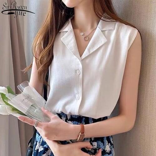 2021 Summer New Sleeveless Shirts Women White Shirt Bottoming Cotton Blouse Suit Collar Plus Size Women Clothing 4XL 10128