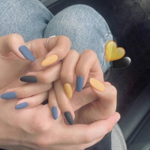 24Pcs Solid Stiletto Nails Tips Press On Nails False Nail Tips Full Cover Artifical Nails French Tips With 24pcs Glue Sticker