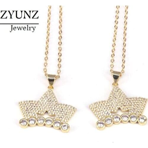 6PCS, Micro Pave CZ Crow Shaped Classic Gold Color Pendant Necklace Fashion Jewelry Womens Zirconia For Wedding Party Gifts