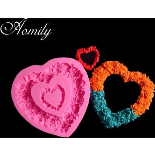 Aomily Lace Heart Shaped Silicone Molds Fondant Cake Mold Sugar Craft Chocolate Mold Fondant Cake Decorating Tools Bakery Tools