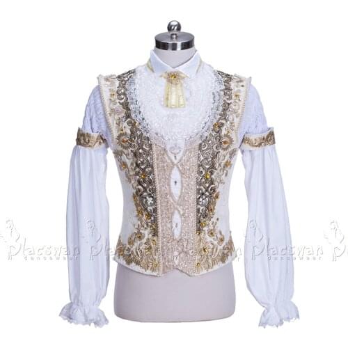 Custom Made Man White Chiffon Ballet Jacket Prince Ballet Top Gold Trims Dance Costumes For male Adult Boy Coat For Ballet BT990