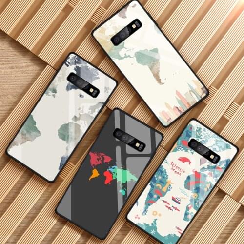 World map Tempered Glass Case For Samsung S8 S9 S10 S20 J6 Plus S10LITE Note 8 9 10 J4 J6 J8 2018