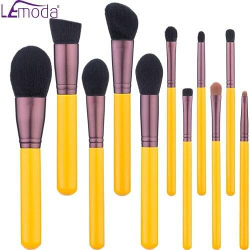 Lemoda Makeup Brush-Yellow Series 11pcs Synthetic Hair Brushes Set-Face&Eye Cosmetic Pen-Artificial Beauty-Beginer Tool