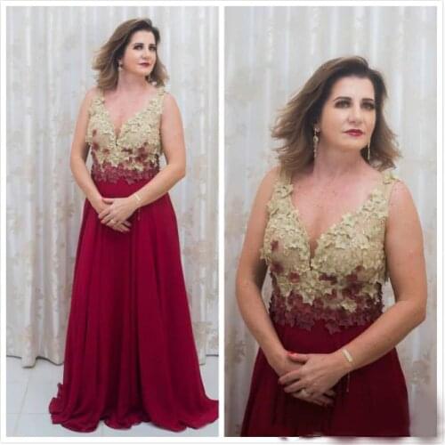 3D Floral Appliques Lace Dark Red Mother of Bride Dresses Plus Size Chiffon Long 2020 Mother of the Groom Dress