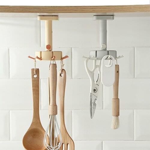 Kitchen Hooks Self Adhesive 360 Degrees Rotated 7 Hooks Wall Door Hook Spatula Spoon Rack Clothes Ties Bag Home Hanging Rack