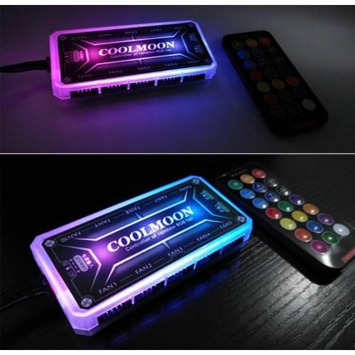 COOLMOON RGB Fan Music Controller PC Cooling Chassis Silent Fan Hub for Connecting/Sync to Motherboard