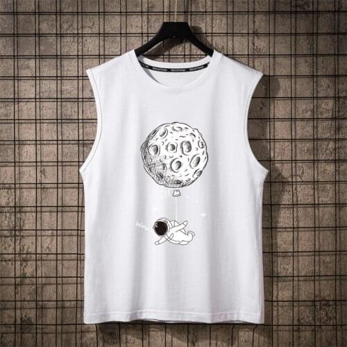 Summer Cotton Men Interstellar Tourism Tank Tops Hooded Black White Singlets Sleeveless Fitness Men Vest Bodybuilding Casual