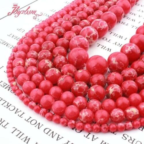 Natural Round Sea Sediment Red Smooth 6/8/10/12mm Loose Stone Beads For DIY Jewelry Making Necklace Bracelet Strand 15"