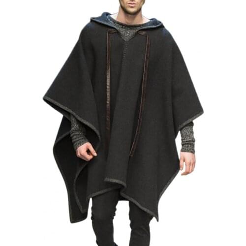 Mens Jacket Coat Halloween Gothic Cape Coat Batwing Sleeve Male Hooded Jacket for Parties 2021 Autumn Winter Mens Windbreaker