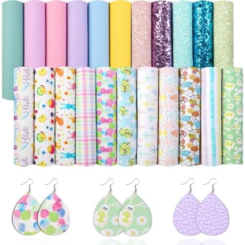 22pcs 15*21cm A5 Easter Synthetic Leather Set For Bow-knot Bags Wallet Earring Faux Leather Sheets Crafts Materials DIY,1Yc18010