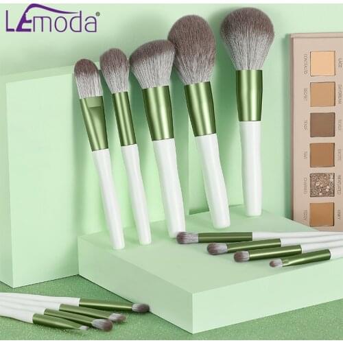 Lemoda Professional Makeup Brushes Set 13pcs Green Eyeshadow Blending Powder Foundation Eyebrow Brushes Face Eye Cosmetic Tools