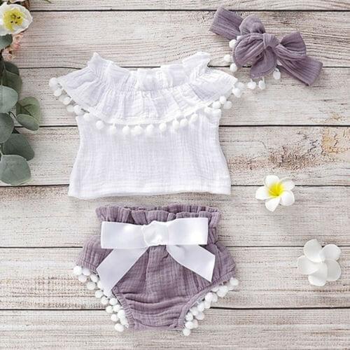 Newborn Infant Baby Girls Clothes Ruffle Tops Shorts Summer Cotton Linen Outfit